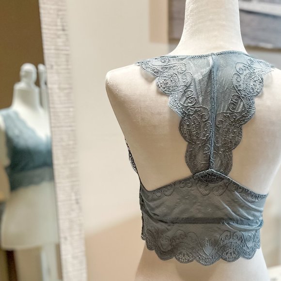 Lace Hourglass Back Bralette-Blue Grey - Picture 2 of 4